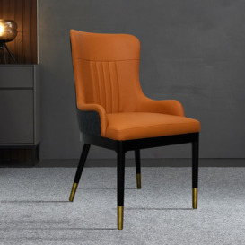 Modern Faux Leather Armed Orange Dining Chair with Metal Legs (Set of 2)