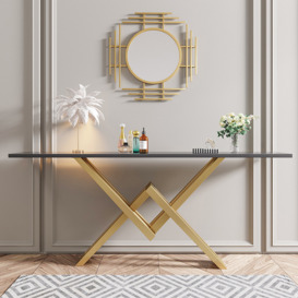 1500mm Black & Gold Narrow Console Table Accent Table For Hallway X Base & Metal