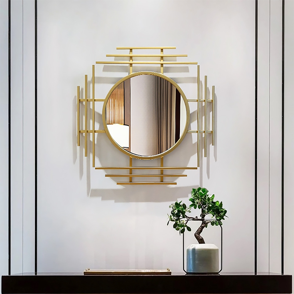 715mm Luxury 3D Geometric Gold Metal Wall Mirror Overlapping Home Decor for Entryway