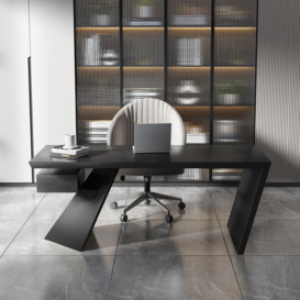 Cabstract 1800mm Modern Office Desk with Drawer Black Writing Desk with Abstract Design