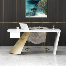 "Cabstract 1800mm Modern White Executive Writing Desk in Gold Finish Abstract Design "