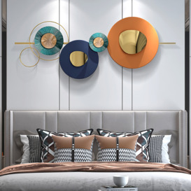 Modern Metal Wall Decor Geometric Round Home Wall Art Orange & Gold & Blue Living Room