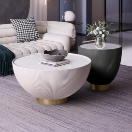 Modern Beige & Gray Drum Sintered Stone Round PU-Leather Coffee Table Set