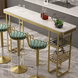 1400mm Modern Straight Bar Table with Shelves in White & Gold