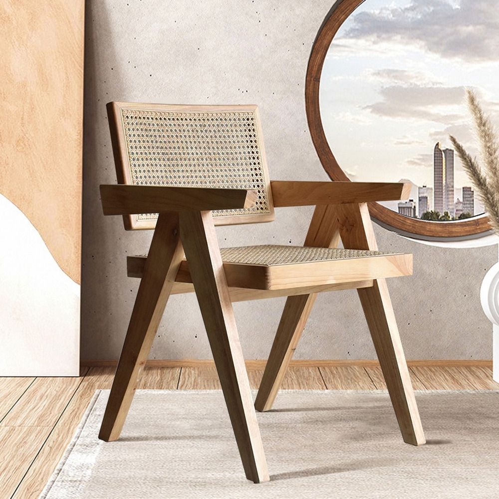 Archic Natural Japandi Rattan Dining Chair with Solid Wood Frame