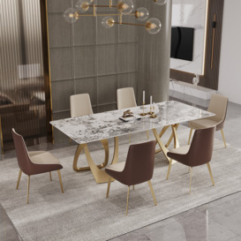 1800mm Contemporary Dining Table in Gold for 8 Seaters with Stone Top