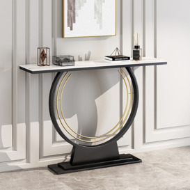 "1200mm Modern Rectangular Sintered Stone Top Console Table in Black & White & Gold for Entryway "