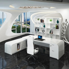 Chicent L-shaped Modern Executive Desk with Ample Storage Left Hand in White