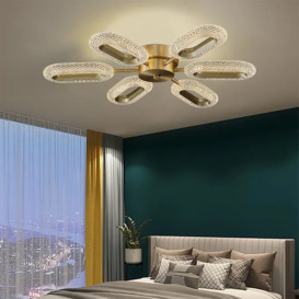 Ovated Brass Semi Flush Mount Light 6-Light LED Ceiling Light Ring Light Fixture in Gold