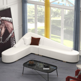 White Modern L-Shaped Corner Sectional Sofa for Living Room Faux Leather Upholstery