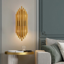Glam Fluted Gold Wall Sconce 2-Light Flush Mount Wall Lighting