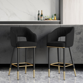 Modern Black Velvet Upholstered Bar Stool with Low Back & Footrest