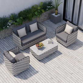 Martic 4Pcs Aluminum Rope Outdoor Sofa Set with Faux Marble Coffee Table Cushion Pillow