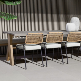 9Pcs Mid Century Modern Outdoor Dining Set Rectangle Table & Aluminum Rattan Chair