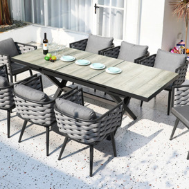 Mid Century Modern Rectangle 6 Person Extendable Outdoor Patio Dining Table Gray & Black