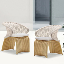 Aluminium & Rattan Outdoor Patio Dining Armchair Chair in White & Khaki (Set of 2)