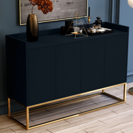 Modern 1200mm Black Buffet Sideboard Kitchen Cabinet with 4 Doors in Gold