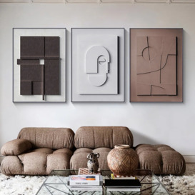 3 Pieces Japandi Geometric Canvas Wall Art Painting Wall Decor Set with Rectangle Frame