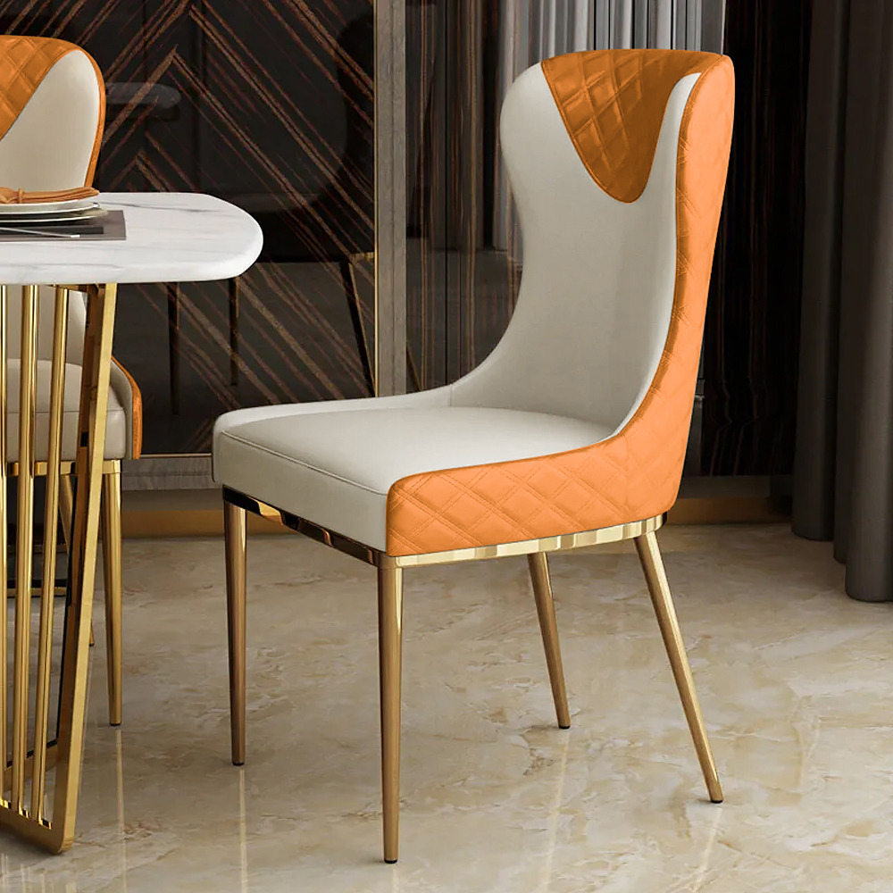 Modern Wingback Dining Chair PU Leather Upholstered Orange Side Chair (Set of 2)