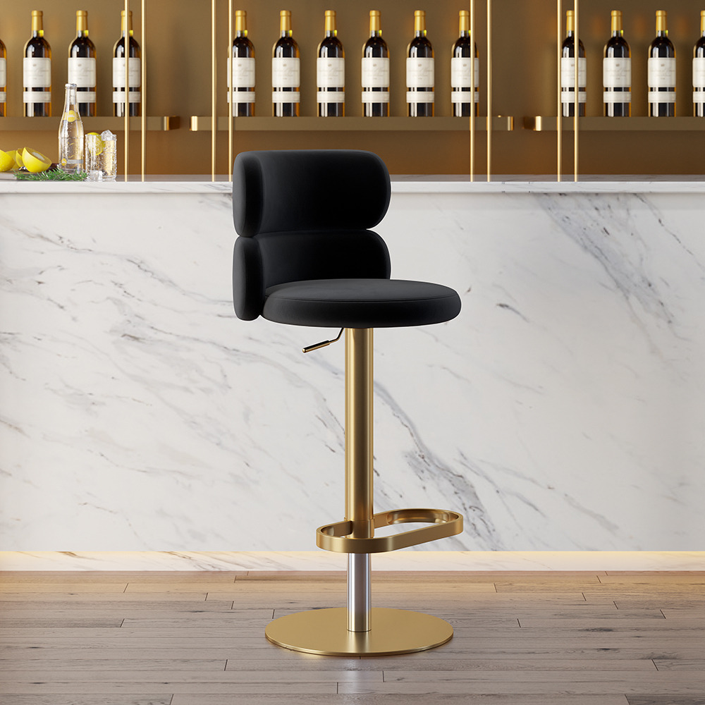 Black Velvet Swivel Bar Stool with Full Back & Gold Pedestal Base Adjustable Counter Height Bar Stools