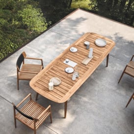 Mid Century Modern 6 - Person Rectangle Wood Outdoor Patio Dining Table in Natural