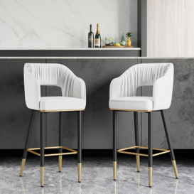 Modern White Velvet Upholstered Bar Stool with Back & Footrest