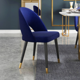 Modern Upholstered Blue Dining Chair Velvet Curved Back (Set of 2)