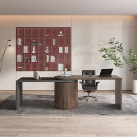 Modern L Shaped Desk in Walnut with 1 Cabinet & 2 Drawers 1520mm Executive Office Desk