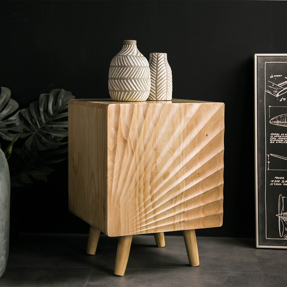 Japandi Wooden Nightstand with Door & 2-Tier Storage Shelves for Bedroom
