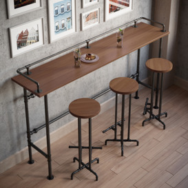 2000mm Industrial Retro Walnut Wooden Bar Top Table with Footrest