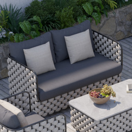 Martic 1350mm Wide Modern Aluminium & Rope Outdoor Loveseat Patio Sofa with Cushions