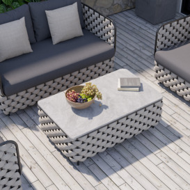 Martic Modern Aluminium & Rope & Faux Marble Top Outdoor Patio Coffee Table in Grey