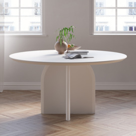 1500mm Modern Round Dining Table for 8 White Solid Wood Tabletop Pedestal Base