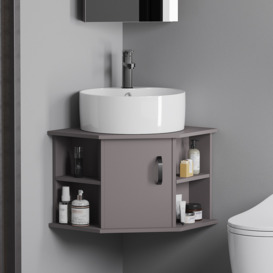 510mm Grey Floating Small Corner Bathroom Vanity with Ceramics Single Vessel Basin