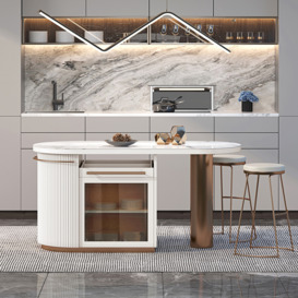 1830mm White Kitchen Island Modern Faux Marble Large Kitchen Cabinet with Storage