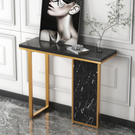 1000mm Black Narrow Console Table Modern Rectangle with Wooden Top Entryway Table