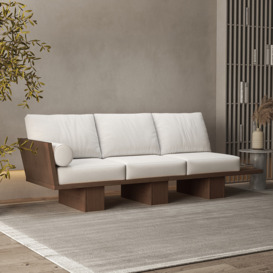 2460mm Walnut Japandi Solid Wood Living Room Sofa 3-Seater Cotton & Linen Upholstery