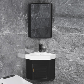 380mm Black Floating Corner Bathroom Vanity with Medicine Cabinet Ceramics Basin