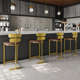 Modern PU Leather Brown Counter Stools with Back Breakfast Kitchen Bar Stool