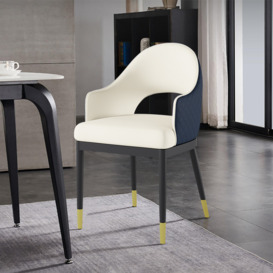 Modern White & Blue Upholstered Dining Chair Open Back Arm Chair (Set of 2)