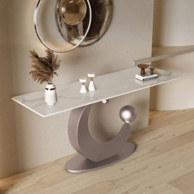 1200mm Modern Narrow Console Table White Sintered Stone Top Entryway Table with Half-Moon Carbon Steel Base