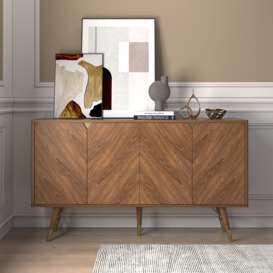 Capet Mid-Century 1600mm Walnut Sideboard 4-Door Kitchen Cabinet Adjustable Shelves