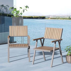 Modern Aluminium & Wood Outdoor Dining Chair Patio Armchair in Natural & Gray (Set of 2)