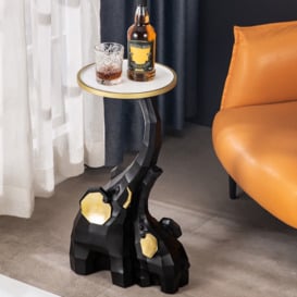 Black & Gold End Table with Tray Top Decor Elephant Shape Side Table