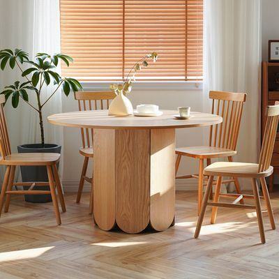 "1100mm Japandi Round Small Dining Table 4-Person Natural Pine Wood "