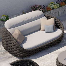 Tatta 3 Seater Modern Woven Textilene Rope Outdoor Sofa with Removable Cushion Black