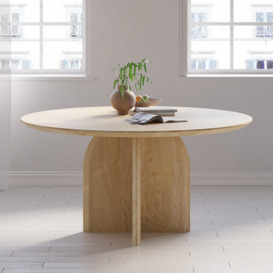 1350mm Modern Round Dining Table for 6 Natural Solid Wood Tabletop Pedestal Base