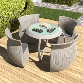 5 Pieces Traditional Rattan Outdoor Dining Set with Tempered Glass Table and Chair Grey