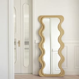 Modern Full Length Large Wooden Wavy Floor Mirror with Frame in Khaki