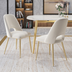 Mid-Century Modern White Upholstered Dining Chair Set of 2 with Hollow Back